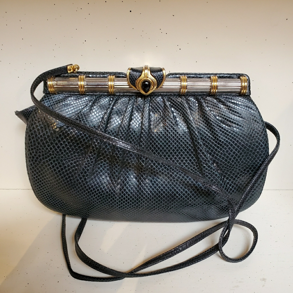 Judith Leiber Black Snakeskin Clutch